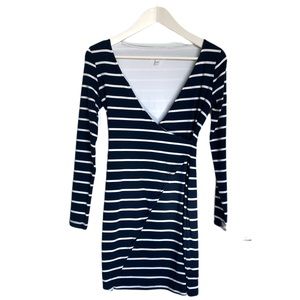 KOOKAI Striped Navy and White wrap dress. S